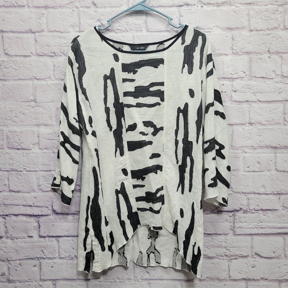 Ali Miles Linen Blend Tunic Top Sz S Artsy Abstract Animal Print Gallery Luxe